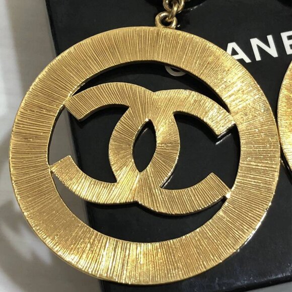CHANEL CC Logos Sunburst Hoop Dangle Clips Earrings Gold Tone 29 w/Box Auth b11 - Picture 3 of 10